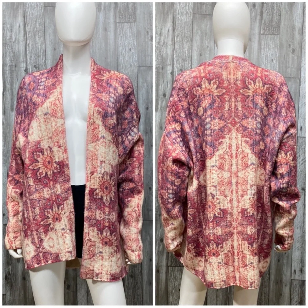 Anthropologie Akemi + Kin Open Front Oversized Warm Cozy Flower Boho Cardigan